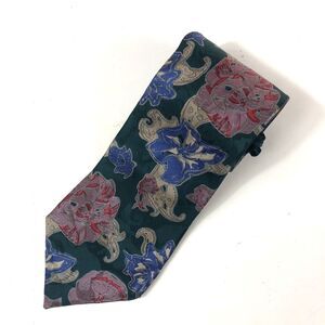 Vintage SWING Silk Tie Handmade Dark Green Blue Purple Floral Paisley 90s Fun